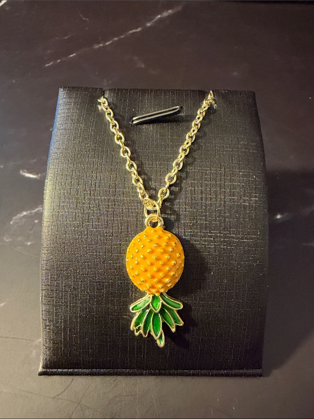 Gold Plated Pineapple Pendant Necklace in Yellow and Green